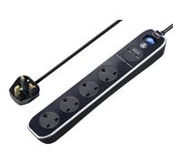 Masterplug Four Socket Switched Inline Power Surge Protected Extension Lead with Two USB Charging Ports, 2 Metres, Gloss Black