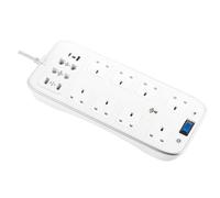 Masterplug Gloss White 13A 8 Socket Extension Lead With Usb, 2M