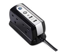 Masterplug Heavy Duty 4-Socket Surge Protected Extension Lead with 2 USB Ports, 2m, Black