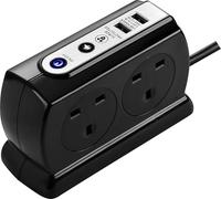 Masterplug Heavy Duty Four Socket Surge Protected Extension Lead with 2 USB Ports, 1 Metre, Black