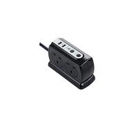 Masterplug Heavy Duty 4-Socket Surge Protected Extension Lead with 2 USB Ports, 2m, Black