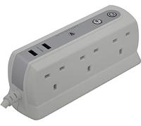 Masterplug Heavy Duty Six Socket Surge Protected Extension Lead with 2 USB Ports, 1 Metre, White