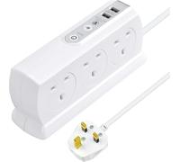 Masterplug Heavy Duty Six Socket Switched Surge Protected Extension Lead with 2 USB Ports, 2 Metre, White