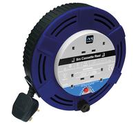 Masterplug Four Socket 15 Metre Cassette Reel, Large Extension Lead Cable Reel, Wind-Up Retractable Power Cord Reel, Thermal Cut Out, Work Power, Blue/Black, 10A, 4G, 15m, LCT1510/4BL