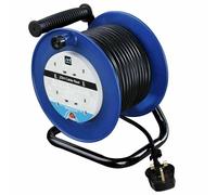 Masterplug 25m Extension Lead Cable Reel 4 Gang Heavy Duty Sockets Blue 13A 240V