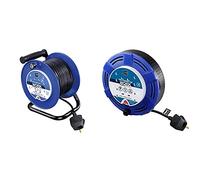 Masterplug LDCC2513/4BL-MP Four Socket Medium Open Cable Reel Extension Lead with Handle, 25 Metres, Blue & MCT1010/4BL-MP Four Socket Cassette Reel Extension Lead, 10 Metres, Blue
