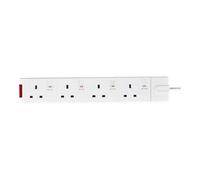 Masterplug Masterplug Rewireable Trailing 4 Socket With Individual Switches & Power Indicator White 13A Diy Customizable