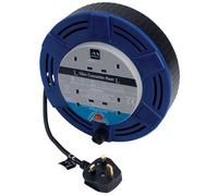 Masterplug Four Socket, 10 Metre Cassette Reel, Medium Extension Lead Cable Reel, Wind-Up Retractable Power Cord Reel, Thermal Cut Out, Work Power, Blue/Black, 10A, 4G, 10m, MCT1010/4BL