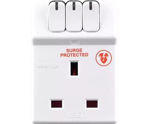 Masterplug MSWG3 Three Socket Surge Protected Adaptor with Individual Plug UK
