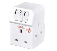 Masterplug Three Socket Surge Protected Adaptor with Individual Switches