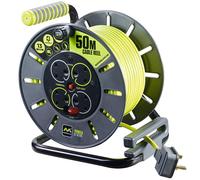 Masterplug Open Cable Reel Pro-XT 4 Socket 13A 50m Green - Winding Handle & Thermal Cut-Out