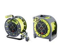 Masterplug OLU50134SL-PX Pro-XT Four Socket Open Cable Reel Extension Lead, Green & HMU15134SL-PX Pro-XT Four Socket Case Cable Reel Extension Lead