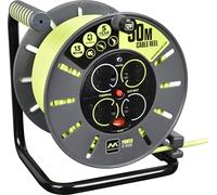 Masterplug Open Cable Reel Pro-XT 4 Socket 13A 50m Green - Winding Handle & Thermal Cut-Out