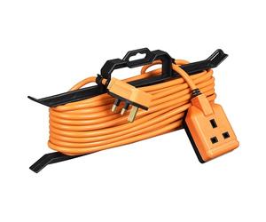 Masterplug One Socket Single Outdoor Extension Lead, 15 Metre Cable, Cable Tidy, Unswitched, Heavy Duty, Rewireable, 1-Way Plug Extension Cable, Orange, 13A, 1G, 15m, CT1513