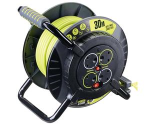 Masterplug Pro-XT Four Socket Anti Twist Open Cable Reel Extension Lead with Winding Handle, Thermal Cut Out and Power Switch, 30 Metres High Visibility Cable