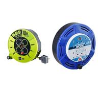 Masterplug Pro-XT Four Socket Medium Cassette Cable Reel with Winding Handle, Thermal Cut Out & MCT1010/4BL Four Socket 10A Cassette Cable Reel with Thermal Cut-Out, 10 Metres, Blue