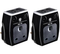 Masterplug Single Socket Surge Protected Power Adaptor with Two USB Charging Points, Polished Black (Pack of 2)