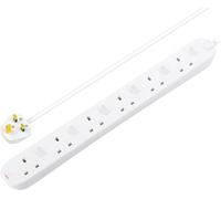 Masterplug Six Socket Extension Lead, 2 Metre Cable, Individual Switches, Power