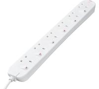 Masterplug Six Socket Extension Lead, 2 Metre Cable, Individual Switches, Power LED Indicator, 6-Way Plug Extension Cable, Power Strip, White, 13A, 6G, 2m, SWC6210N