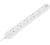 Masterplug Six Socket Extension Lead, 2 Metre Cable, Surge Protection, Individual Switches, Power and Surge LED Indicators, 6-Way Plug Extension Cable, Power Strip, White, 13A, 6G, 2m, SWSRG6210N