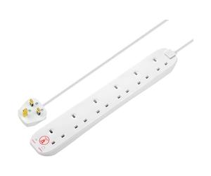 Masterplug Six Socket Extension Lead, 2 Metre Cable, Surge Protection, Power and Surge LED Indicators, Unswitched, 6 Way Plug Extension Cable, Power Strip, White, 13A, 6G, 2m, SRG62N