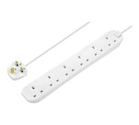 Masterplug Six Socket Extension Lead, 2 Metre Cable, Unswitched, 6-Way Plug Extension Cable, Power Strip, Basic Power, Black, 13A, 6G, 2m, BSG210NB