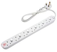 Masterplug Six Socket Power Surge Protected Extension Lead with Individual Switches, 2 Metres, White