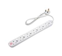 Masterplug Six Socket Surge Protected Extension Lead With Individual Switches 2 Meter Cable White