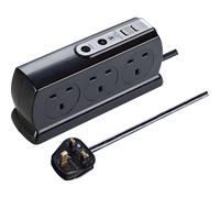 6 Socket 2M H05Vv-F 3G1 25 Switched Compact Surge Extension Lead + Usb (2 Port 3.1A) Gloss Black - Mp (Uk) SRGDSU62PB-MP