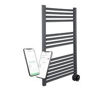 Masterplug Smart Electric Heated Towel Radiator/Rail with Remote for Bathrooms, Wi-Fi App Control, LED Display, Touch Control, Timer, Wall Mounted, SmartEnergy Thermaline, Grey, 500W, TWL50G80