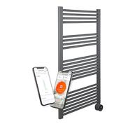 Masterplug Smart Electric Heated Towel Radiator/Rail with Remote for Bathrooms, Wi-Fi App Control, LED Display, Touch Control, Timer, Wall Mounted, SmartEnergy Thermaline, Grey, 1000W, TWL100G125