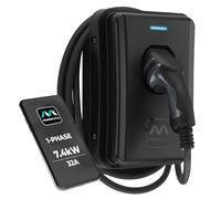Masterplug Smart EV Home Wall Charger for Type 2 Electric and Plug-In Hybrid Vehicles, Tethered with 5m Cable, Mode 3, App Control, Solar Charging, Single Phase, Black, IP55, 7.4kW, 32A, EVCM3ST7B-MP