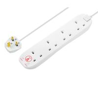 Masterplug Four Socket Extension Lead with Surge Protection, Power and Surge LED Indicators, Unswitched, 2 Metre Cable, 4-Way Plug Extension Cable, Power Strip, White, 13A, 4G, 2m, SRG4210N
