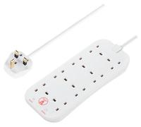 Masterplug 8 Socket 13A Surge Protected White Extension Lead, 2M