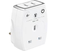 Masterplug SRGAUSBPW3-MP Single Socket Surge Protected Power Adaptor with Two USB Charging Points, Gloss White, 6