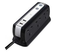 Masterplug SRGDSU62PB 6 Socket 2m 13A + 2x3.1A USB Switched Surge Compact Extension Lead Gloss Black