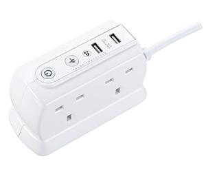 Masterplug SRGDU41PW2-MP Heavy Duty Four Socket Surge Protected Extension Lead with 2 USB Ports, 2 Metre, White