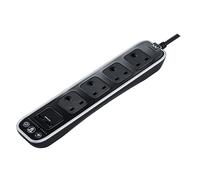 Masterplug SRGLSU42PB 4 Socket 2m 13A + 2xUSB Switched Surge Extension Lead Gloss Black