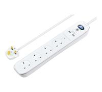 Masterplug Four Socket Switched Inline Power Surge Protected Extension Lead with Two USB Charging Ports, 2 Metres, Gloss White