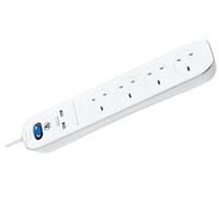 Masterplug SRGLSU42PW 4 Gang 2m Surge Protected with 2 x USB Sockets in White