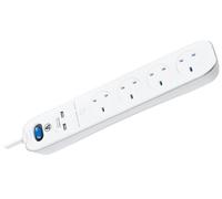 Masterplug SRGLSU42PW 4 Gang 2m Surge Protected with 2 x USB Sockets in White