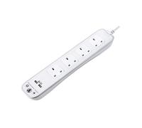 Masterplug SRGLSU42PW 4 Socket 2m 13A + 2xUSB Switched Surge Extension Lead Gloss White