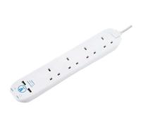 Masterplug SRGU4210N 4 Socket 2m 13A Surge Extension Lead + USB White