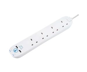 Masterplug SRGU4210N 4 Socket 2m 13A Surge Extension Lead + USB White