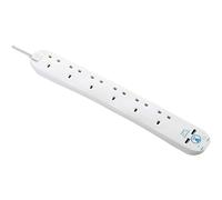 Masterplug SRGU6210N-MP Six-Socket Surge Protected Extension Lead with Dual USB Ports, 2m, White