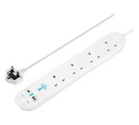 Masterplug SRGUAC104210N 4 Socket 2m 13A Surge Extension Lead + USB A+C White