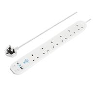 Masterplug SRGUAC106210N 6 Socket 2m 13A Surge Extension Lead + USB A+C White