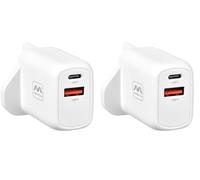 Masterplug Super-Fast USB Charging Plug with USB A and USB C Charging Ports, for Mobiles and Tablets, 30 Watts, White (Pack of 2)