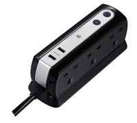 Masterplug Surge Black 6 Socket Extension Lead With Usb, 2M