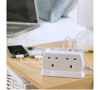 Masterplug SRGDU41PW2-MP Heavy Duty Four Socket Surge Protected Extension Lead with 2 USB Ports, 2 Metre, White